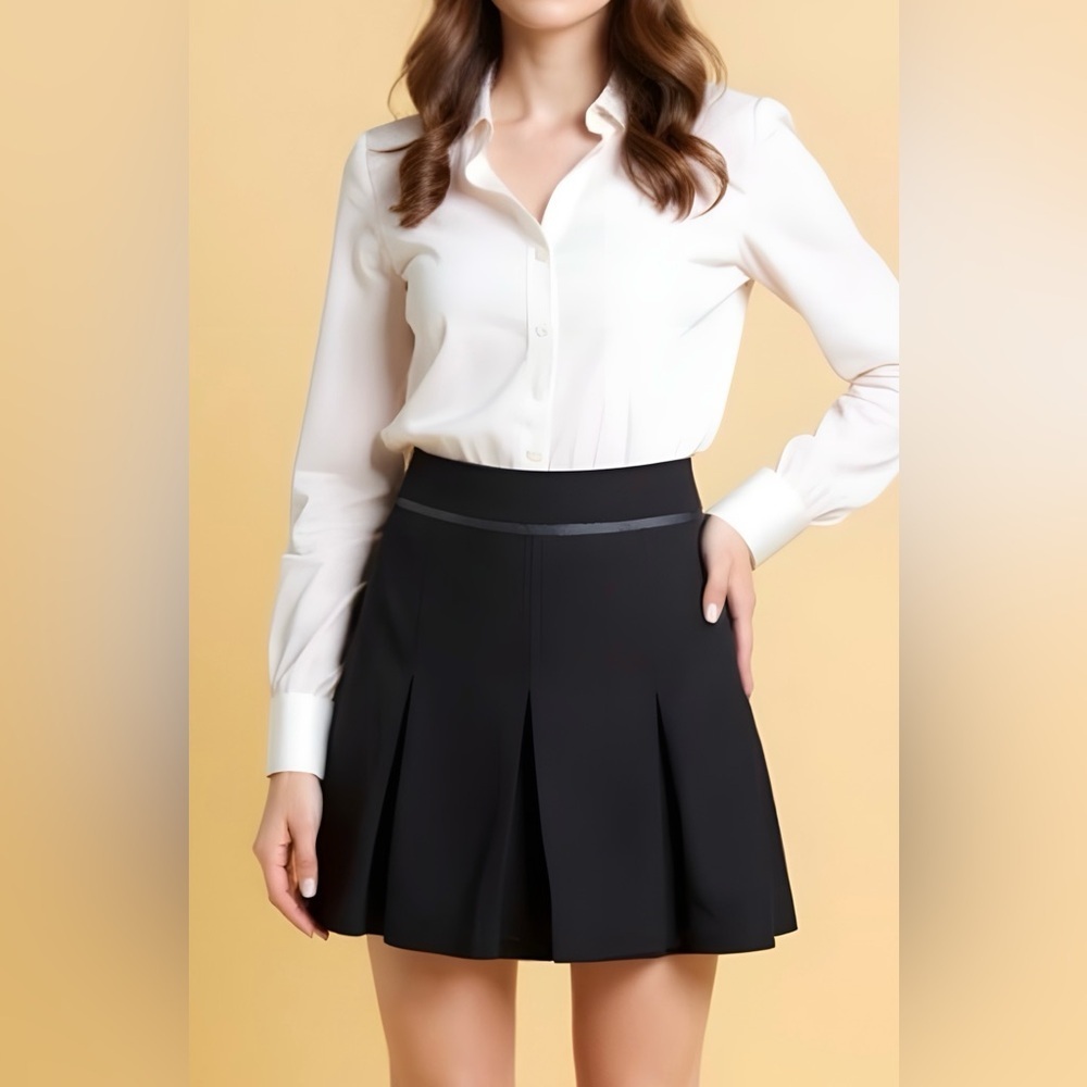 Classy Black Pleated Short Lined Business Casual Skirt